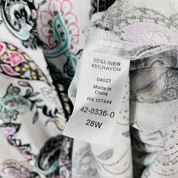 Jessica London Plus Size 28 Paisley Linen Blend Long Sleeve Shirt Dress White - Picture 5 of 6